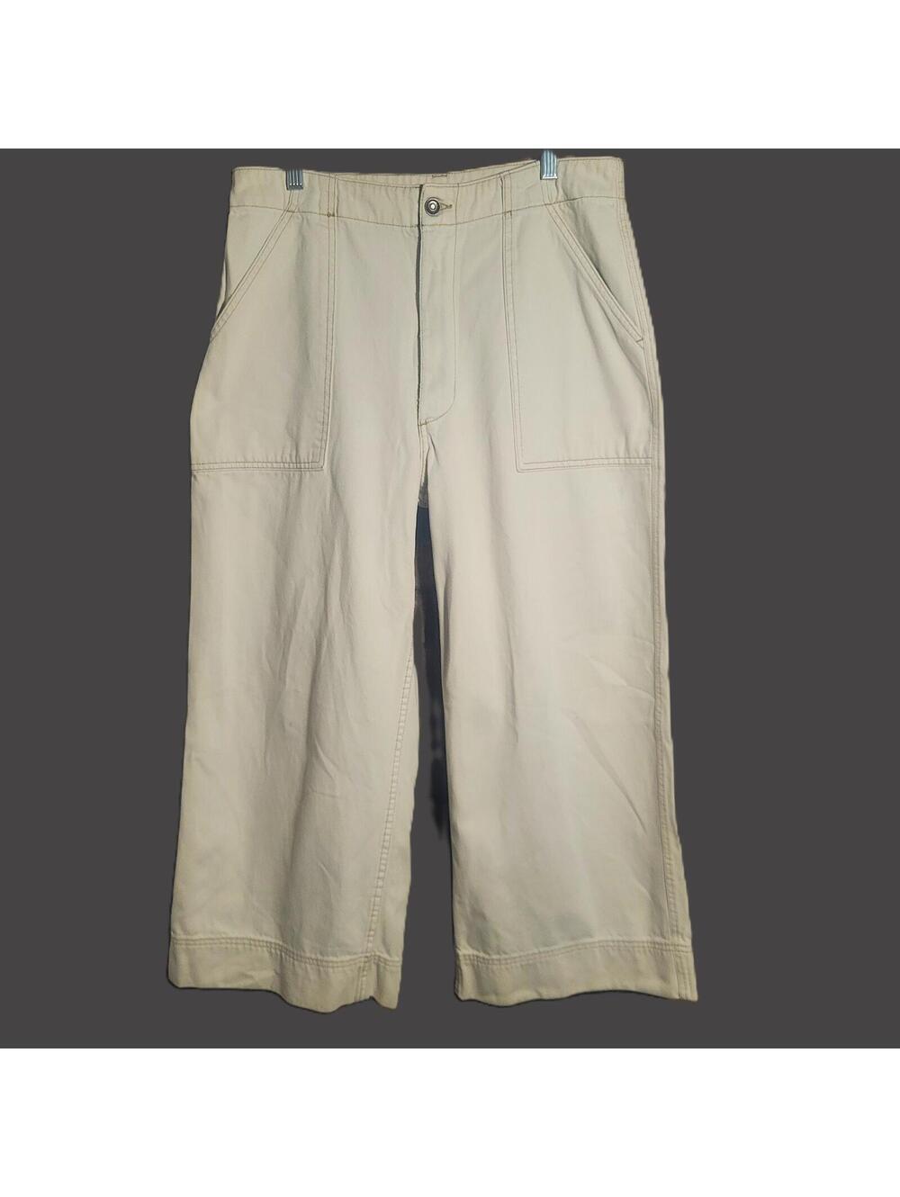 Abercrombie & Fitch Wide-Leg Lt Tan Cotton Above Ankle Pants - Size L